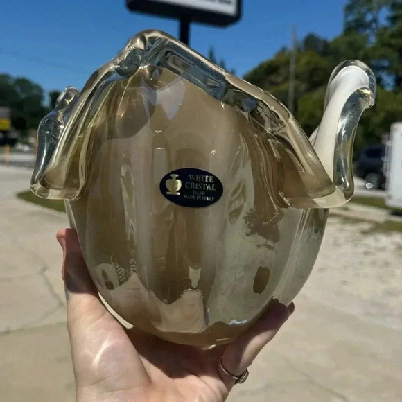 Murano Venetian Hand Blown Art Glass Bowl White Crystal - Picture 9 of 9